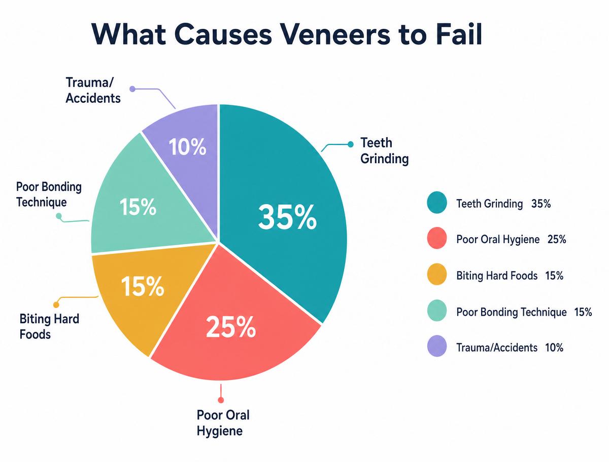 Pie chart showing the most common causes of dental veneer failure